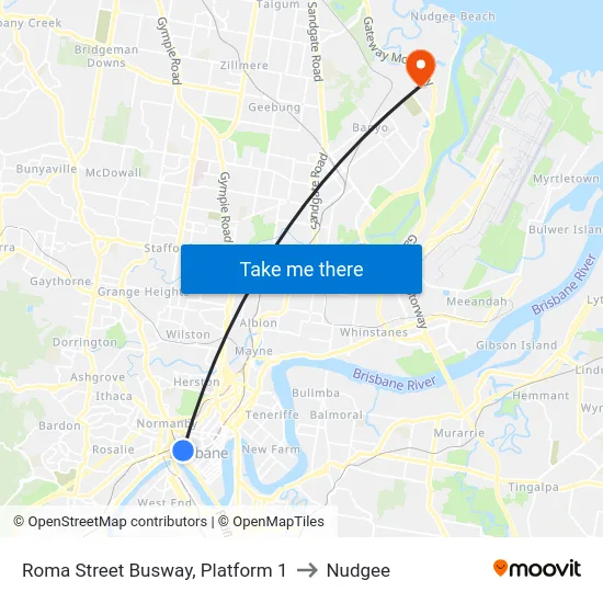 Roma Street Busway, Platform 1 to Nudgee map