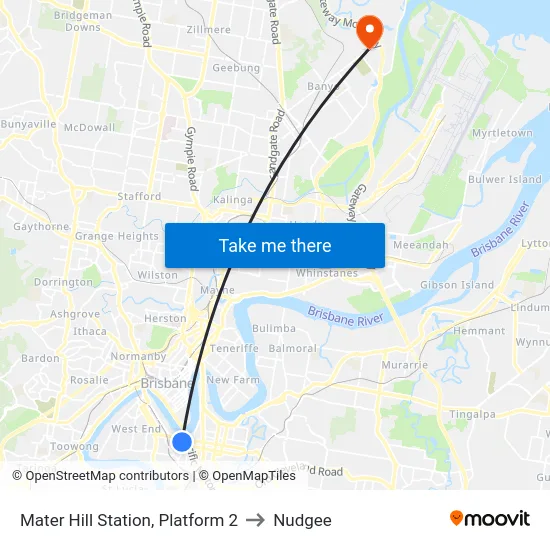 Mater Hill Station, Platform 2 to Nudgee map
