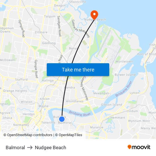 Balmoral to Nudgee Beach map