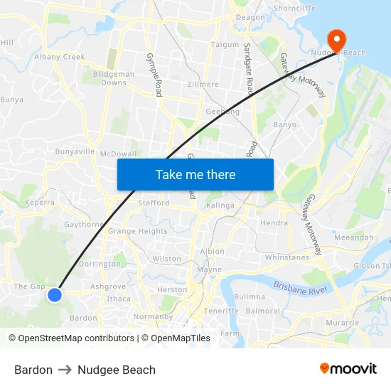 Bardon to Nudgee Beach map