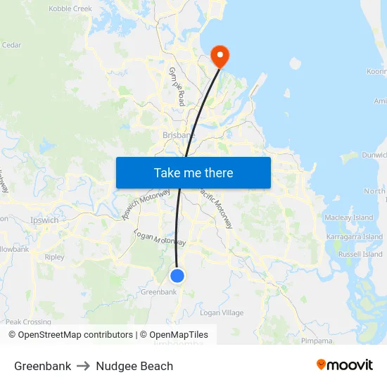 Greenbank to Nudgee Beach map