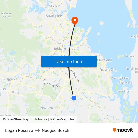 Logan Reserve to Nudgee Beach map