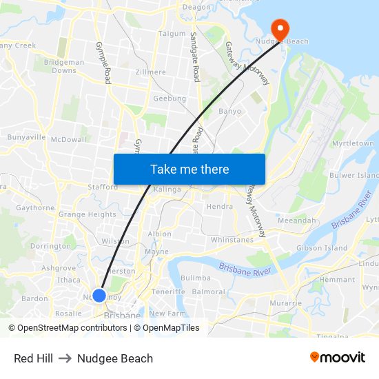 Red Hill to Nudgee Beach map