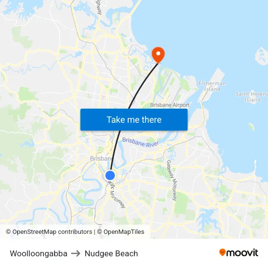 Woolloongabba to Nudgee Beach map