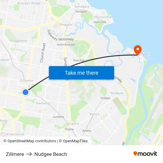Zillmere to Nudgee Beach map