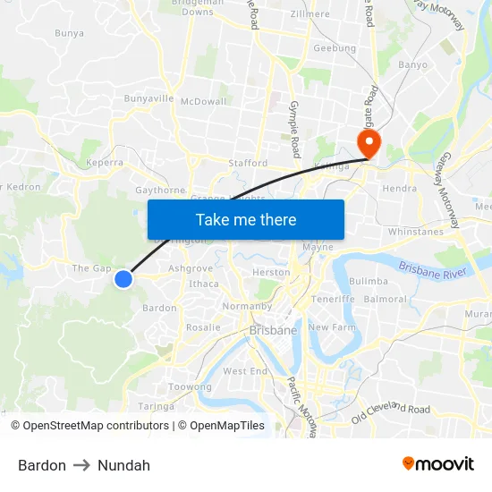 Bardon to Nundah map