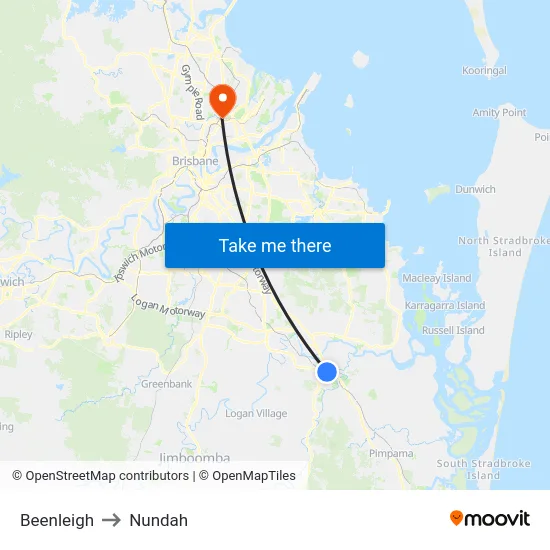 Beenleigh to Nundah map