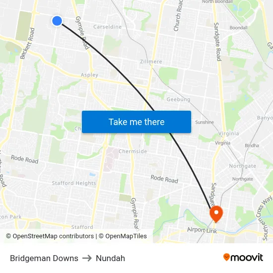 Bridgeman Downs to Nundah map
