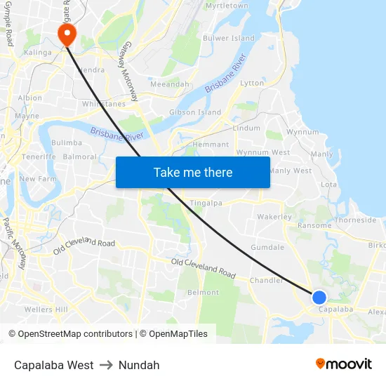 Capalaba West to Nundah map