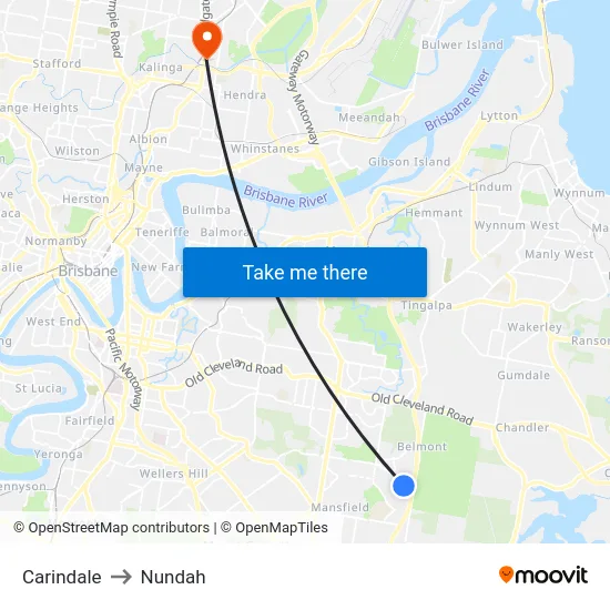 Carindale to Nundah map