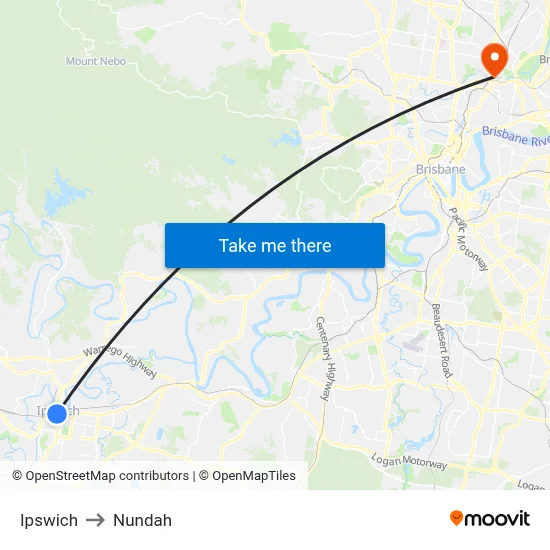 Ipswich to Nundah map