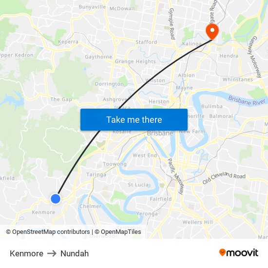 Kenmore to Nundah map