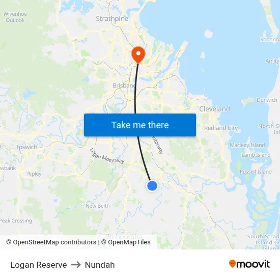 Logan Reserve to Nundah map