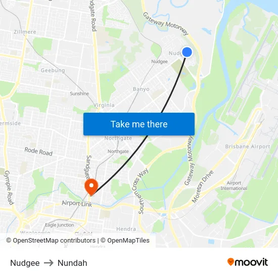 Nudgee to Nundah map