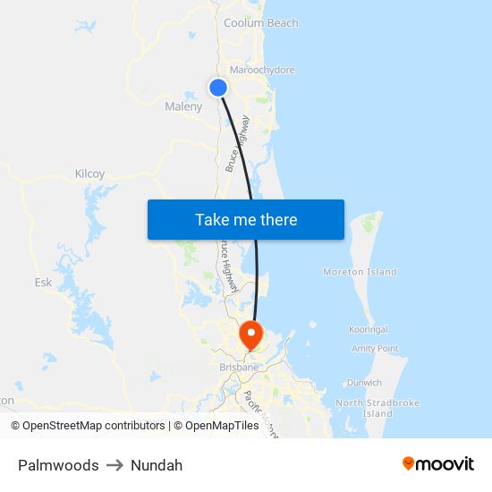 Palmwoods to Nundah map