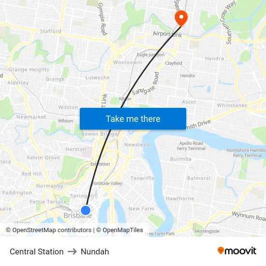 Central Station to Nundah map