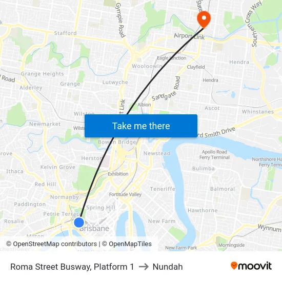 Roma Street Busway, Platform 1 to Nundah map