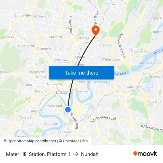Mater Hill Station, Platform 1 to Nundah map