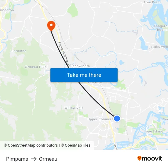 Pimpama to Ormeau map