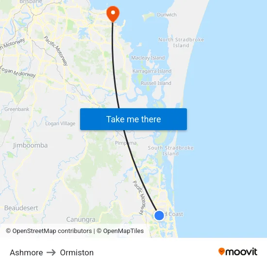 Ashmore to Ormiston map