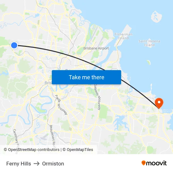 Ferny Hills to Ormiston map