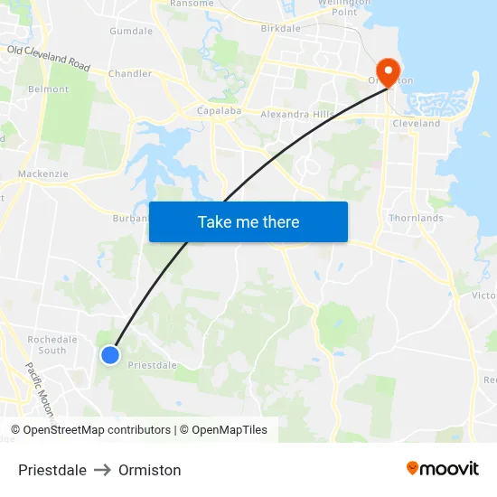 Priestdale to Ormiston map
