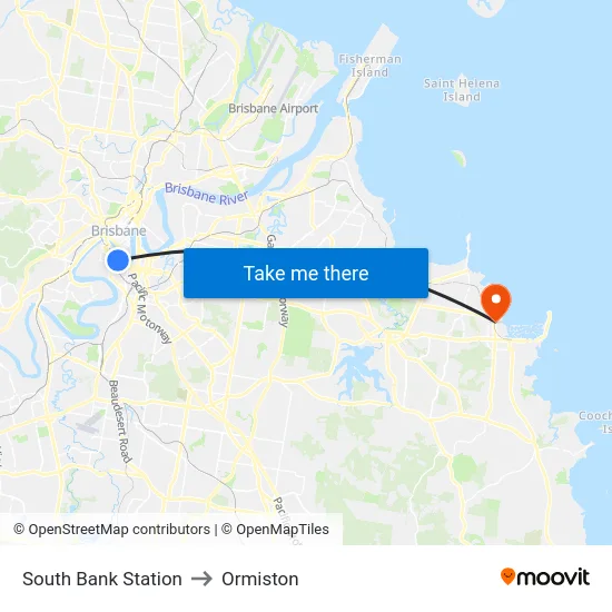 South Bank Station to Ormiston map