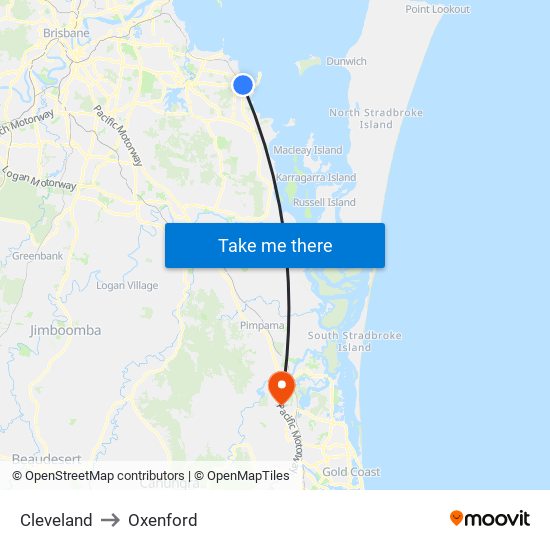 Cleveland to Oxenford map