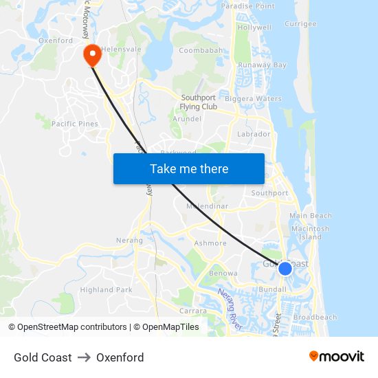 Gold Coast to Oxenford map