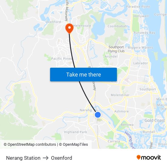 Nerang Station to Oxenford map