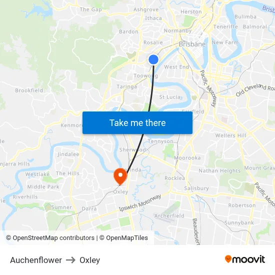 Auchenflower to Oxley map