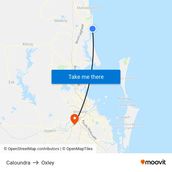 Caloundra to Oxley map