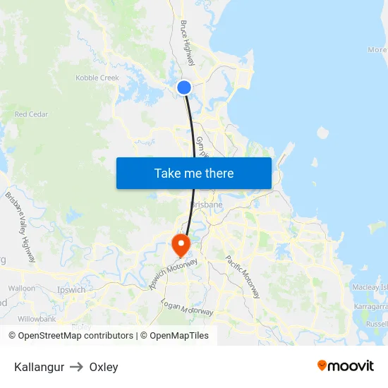 Kallangur to Oxley map