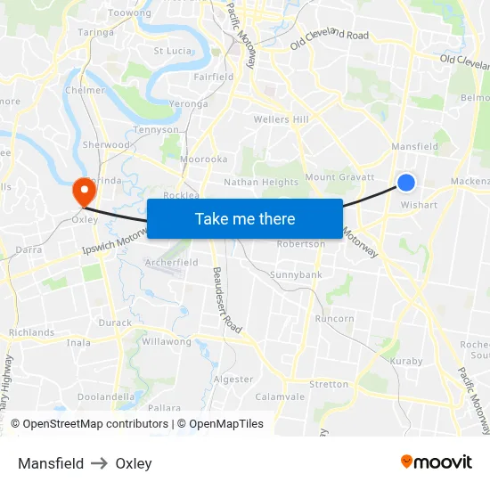Mansfield to Oxley map