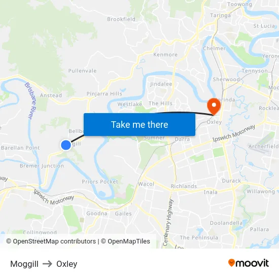 Moggill to Oxley map