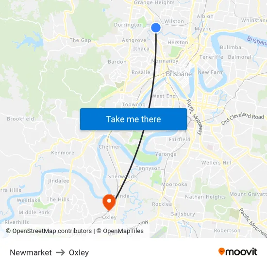 Newmarket to Oxley map