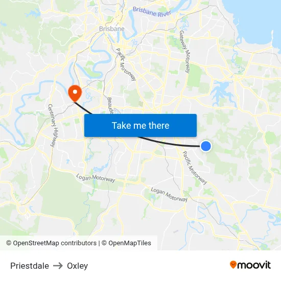 Priestdale to Oxley map