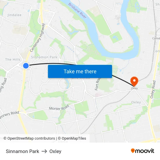 Sinnamon Park to Oxley map
