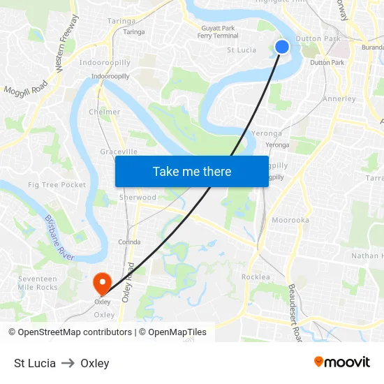 St Lucia to Oxley map