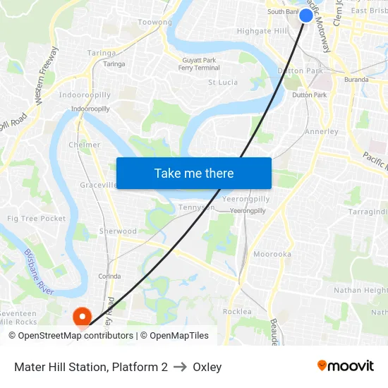 Mater Hill Station, Platform 2 to Oxley map