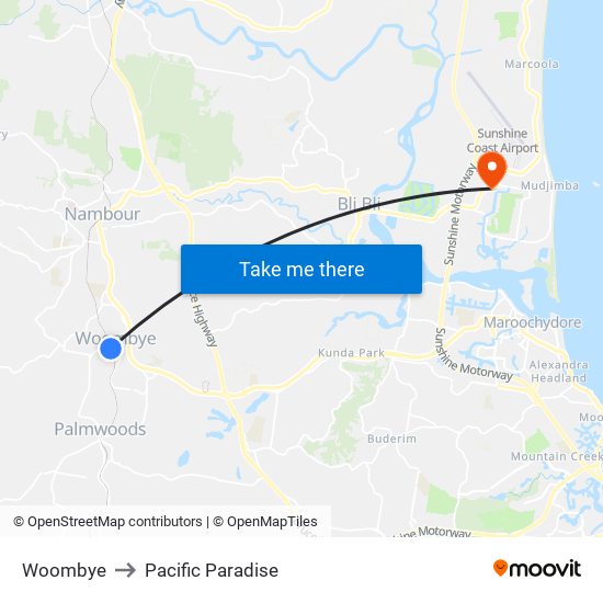 Woombye to Pacific Paradise map