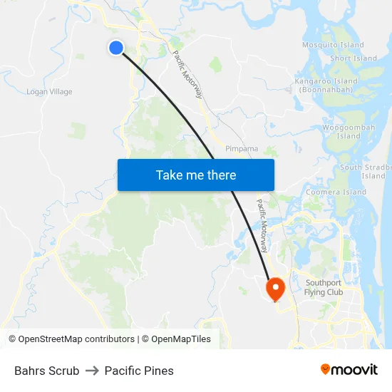 Bahrs Scrub to Pacific Pines map