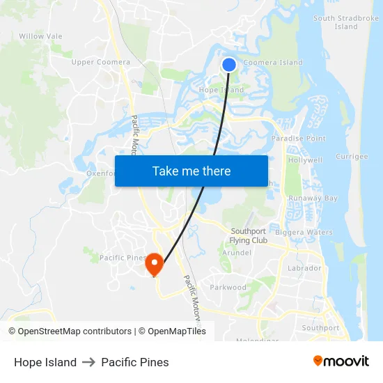 Hope Island to Pacific Pines map