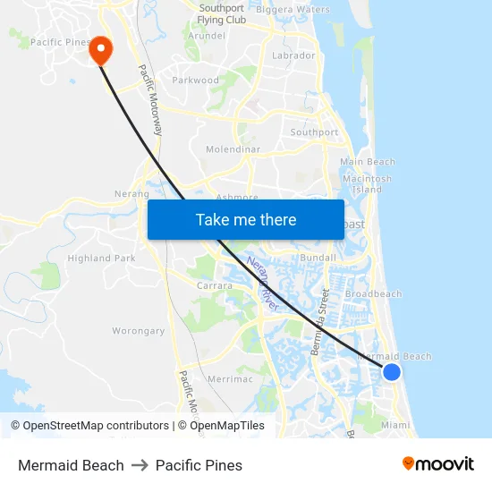 Mermaid Beach to Pacific Pines map
