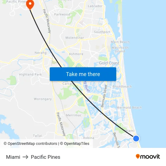 Miami to Pacific Pines map