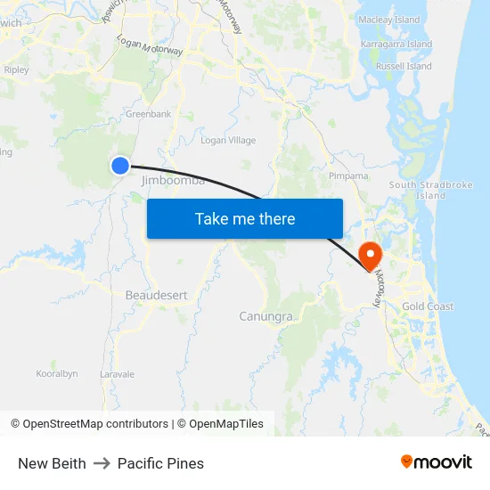New Beith to Pacific Pines map