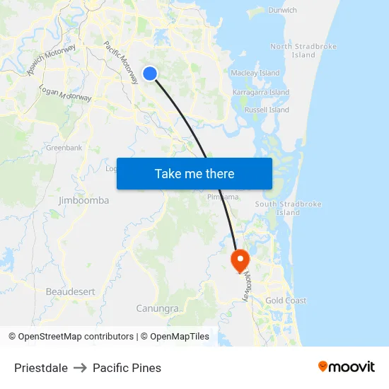Priestdale to Pacific Pines map