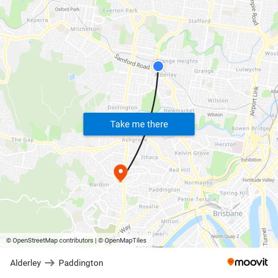 Alderley to Paddington map