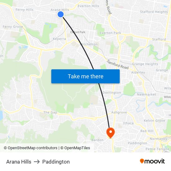 Arana Hills to Paddington map