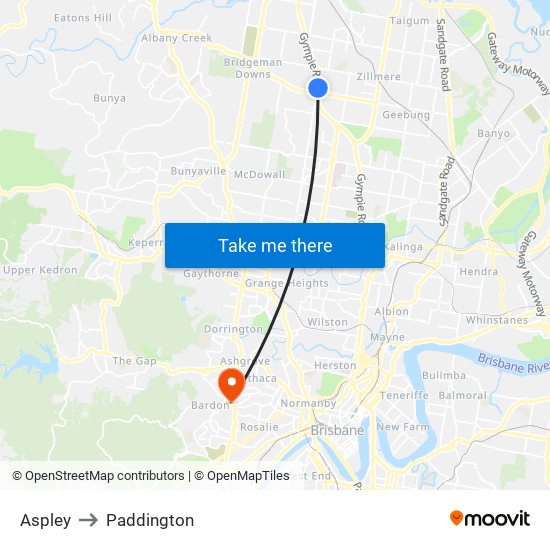 Aspley to Paddington map